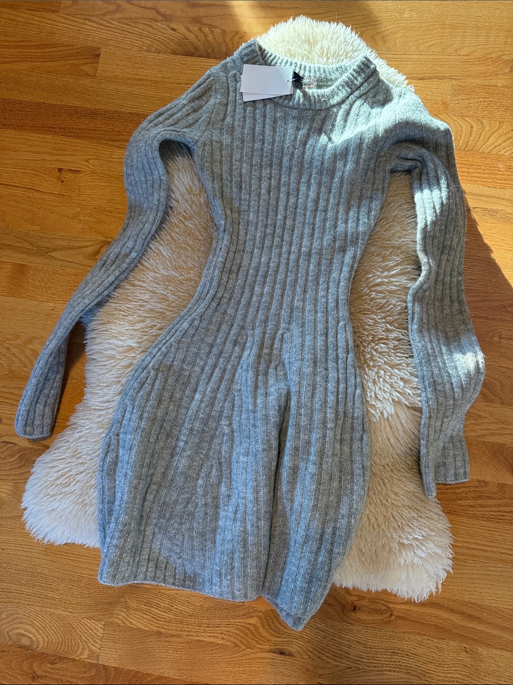 H&M Light Grey Ribbed Knit Turtleneck Sweater Dress